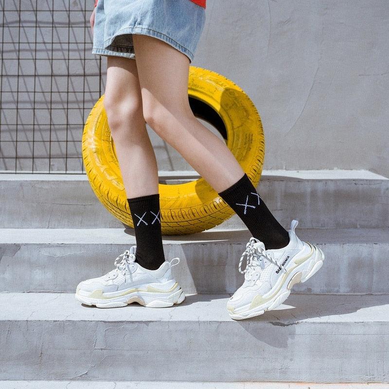 1 Paire Chaussettes De Sport Unisexe Neuves En Coton Peigné Pur Respirantes De Compression Longues Couleur Unie Noir Blanc Pour Hommes Et Femmes Été Hiver Mi-Mollet Chaudes