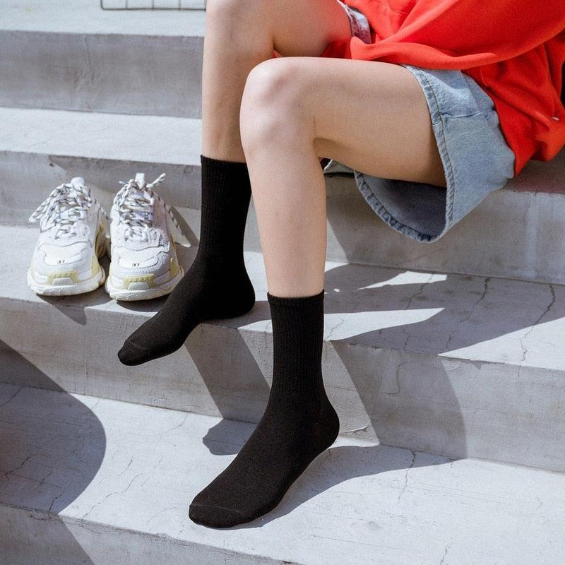 1 Paire Chaussettes De Sport Unisexe Neuves En Coton Peigné Pur Respirantes De Compression Longues Couleur Unie Noir Blanc Pour Hommes Et Femmes Été Hiver Mi-Mollet Chaudes