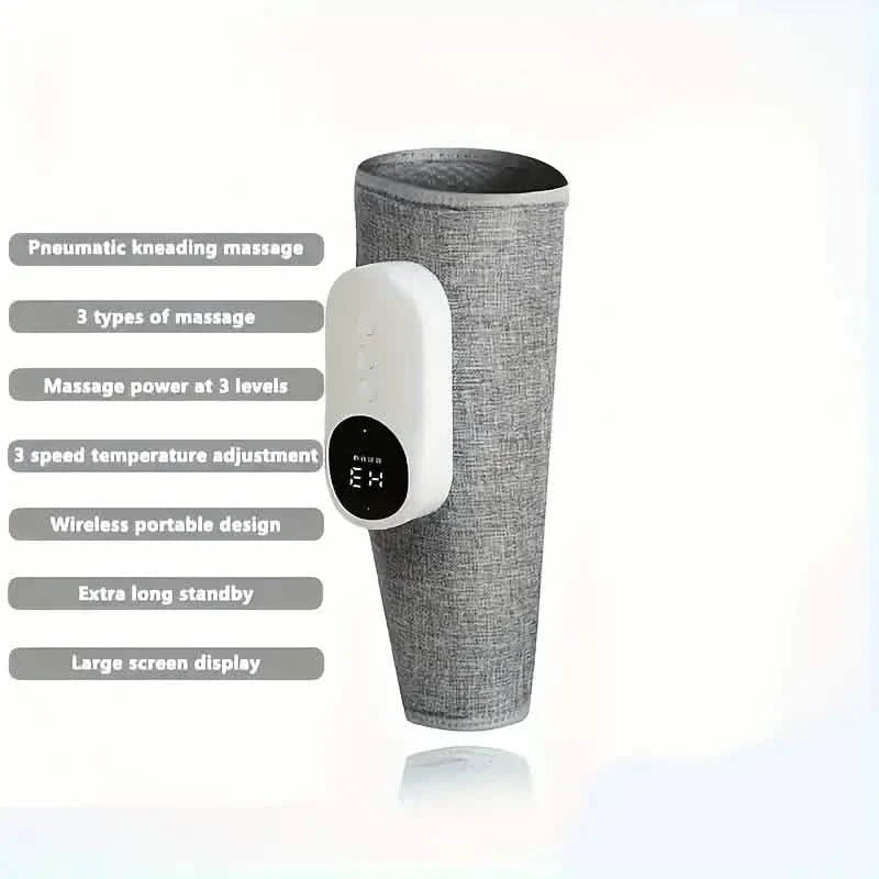 Masseur musculaire des mollets à compression d'air rechargeable avec 3 niveaux d'intensité et 3 réglages de chaleur