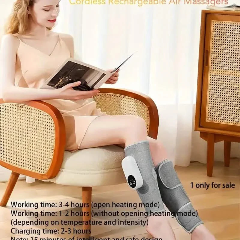 Masseur musculaire des mollets à compression d'air rechargeable avec 3 niveaux d'intensité et 3 réglages de chaleur