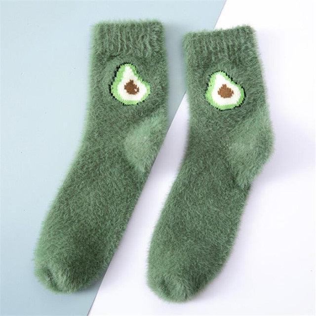 1 paire de chaussettes thermiques moelleuses Automne-Hiver Nouvel An Chaussettes Nouvelle Mode Chaussettes Chaudes Avocat Cerise Aubergine Chaussettes Courtes Chaudes Chaussettes d'Hiver Pour Hommes et Femmes