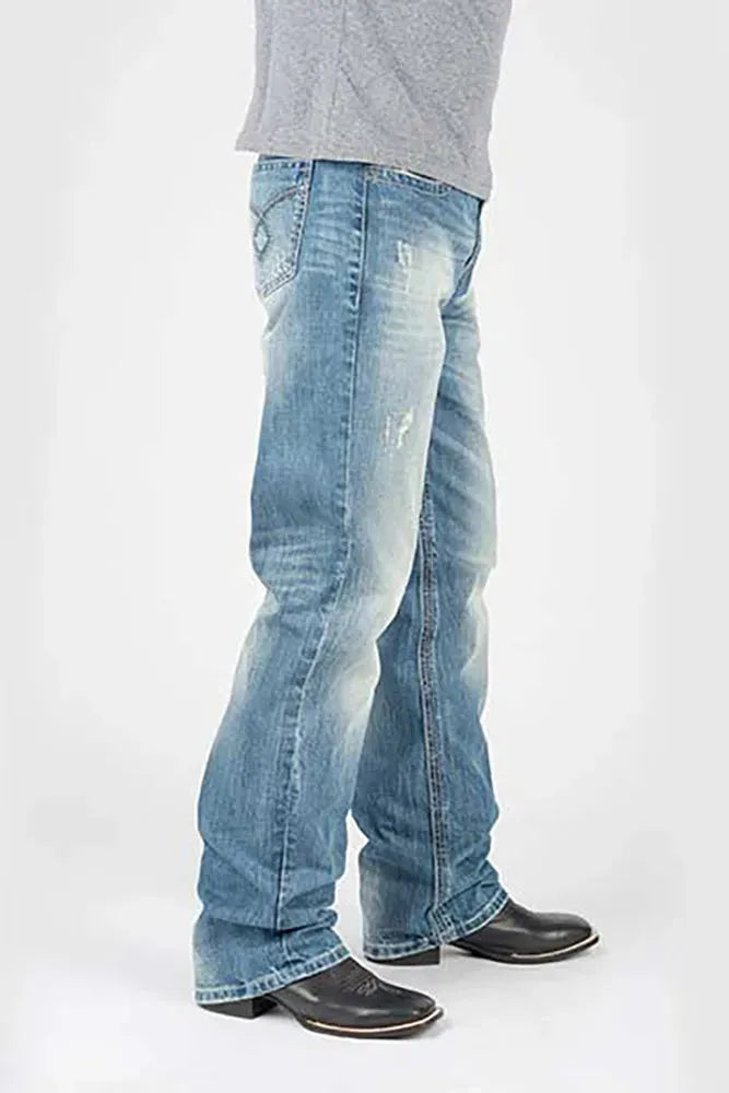 Jean Coupe Droite Tin Haul Regular Joe avec Surpiqûres losanges Grises (Délavé Clair) - Homme