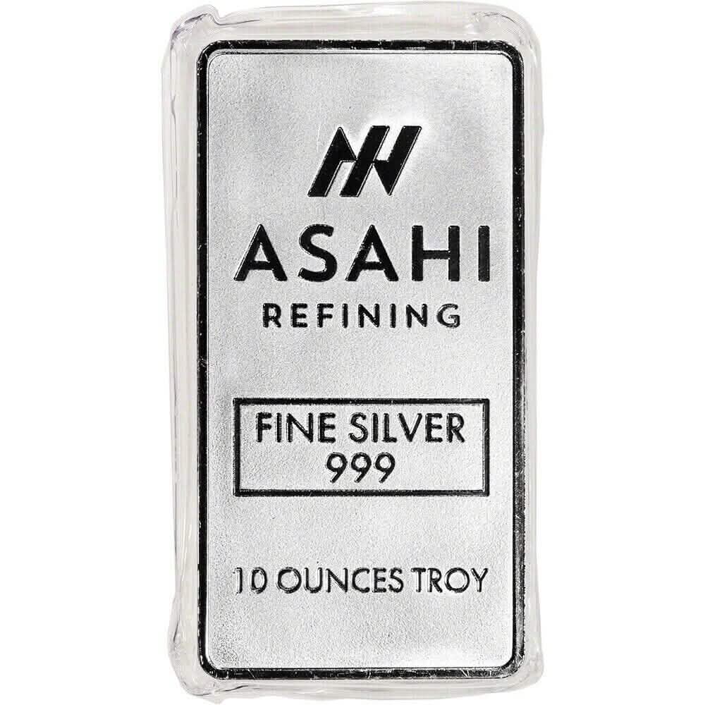 Lingot d'argent de 10 oz - Asahi Refining - Argent pur .999 sous emballage plastique scellé