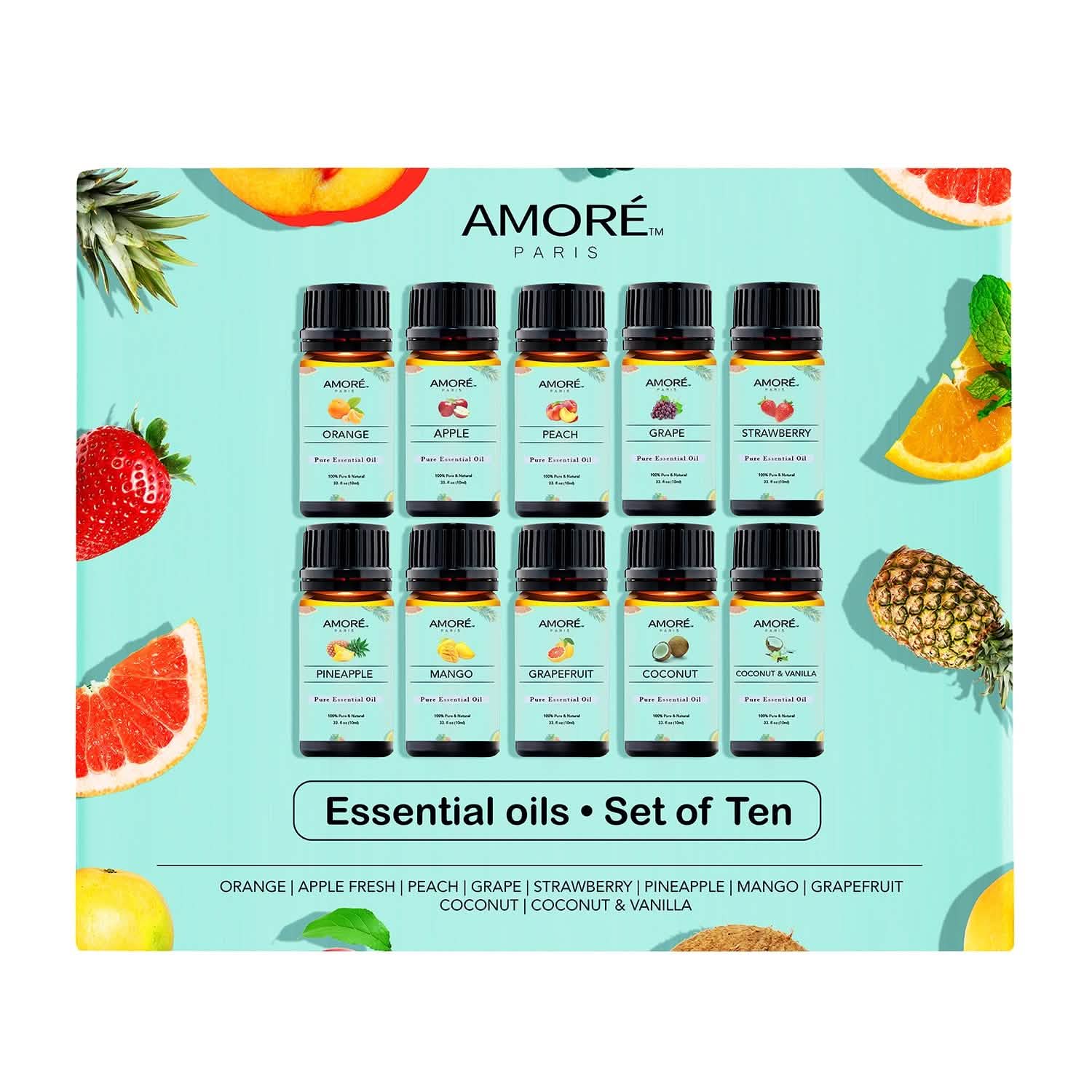 Lot de 10: Ensemble d'huiles essentielles fruitées de première qualité pour la fabrication de bougies et de savons