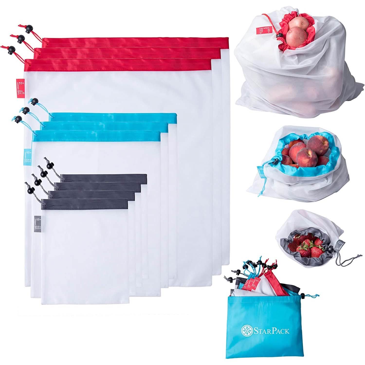 Paquet de 10 : Sacs réutilisables pour fruits et légumes StarPack