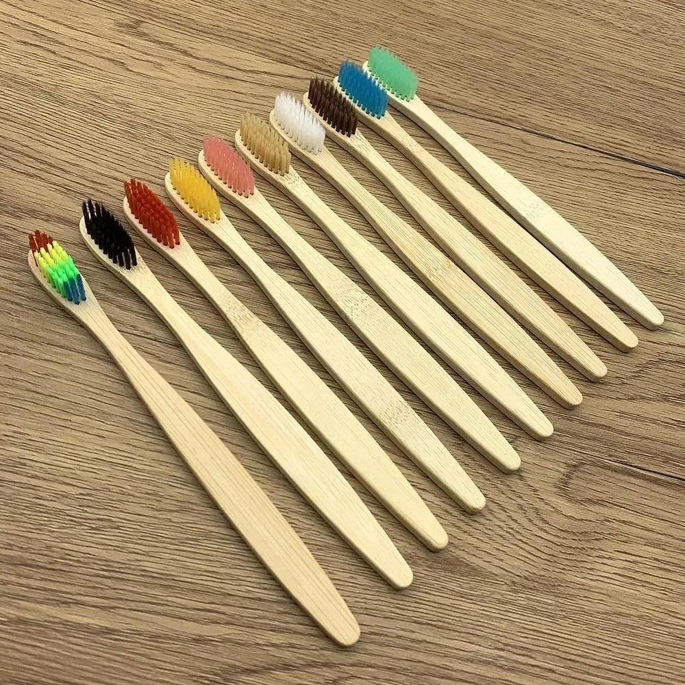 10 Brosses à Dents Naturelles Colorées Écologiques Douces en Bambou Brosse à Dents en Bambou Soins Dentaires Bucco-Dentaires Brosses à Dents en Bois