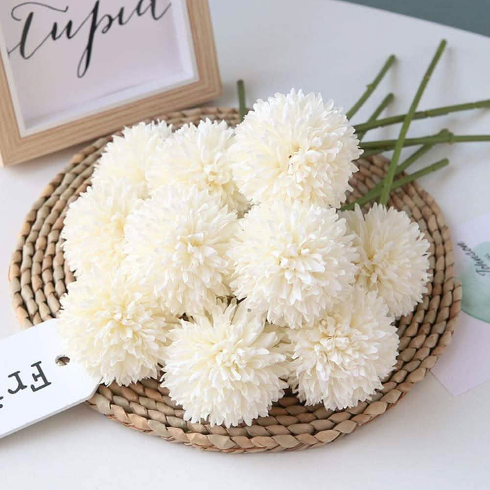 Lot de 10 : Bouquet de fleurs artificielles Boules de chrysanthèmes