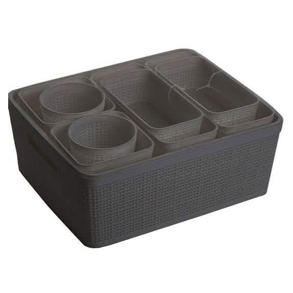 Lot de 10 : Ensemble de paniers de rangement tressés en plastique – Empilables