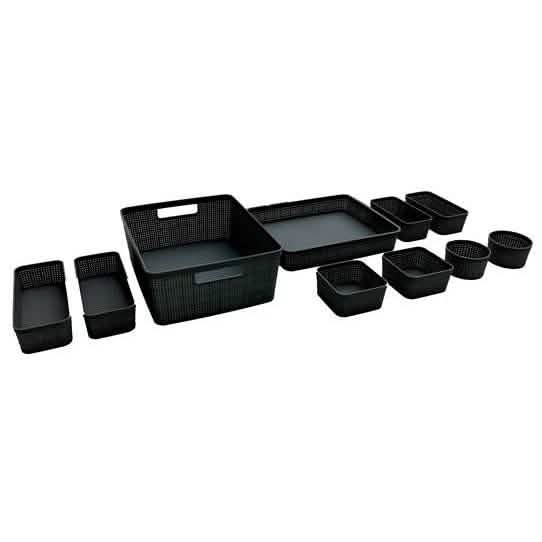 Lot de 10 : Ensemble de paniers de rangement tressés en plastique – Empilables