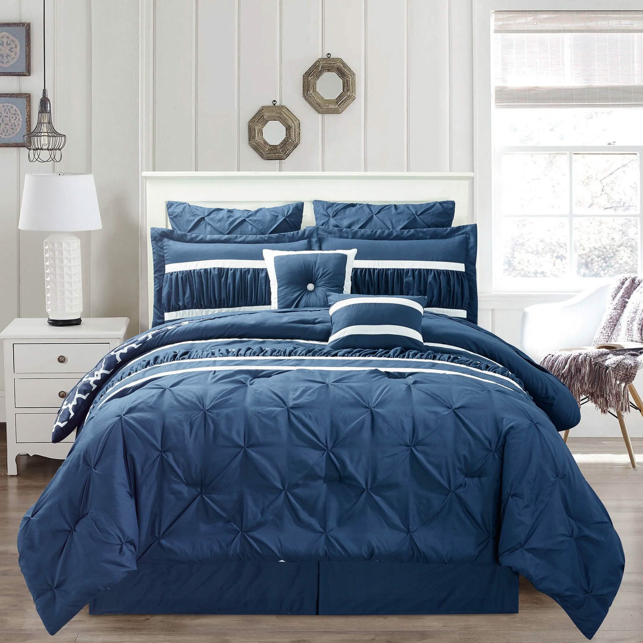 Parure de lit 10 pièces : Housse de couette surdimensionnée Kensie, qualité hôtelière, plissée