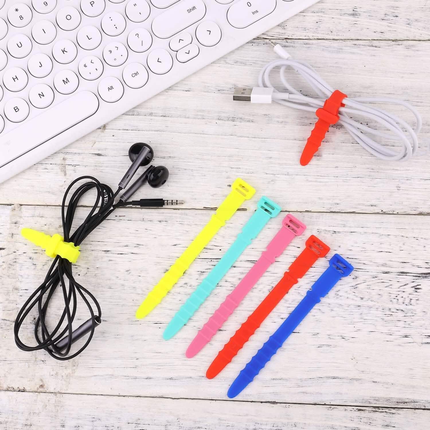 Lot de 10 attaches-câbles réutilisables de 4,5 pouces, sangles organisatrices en silicone élastique