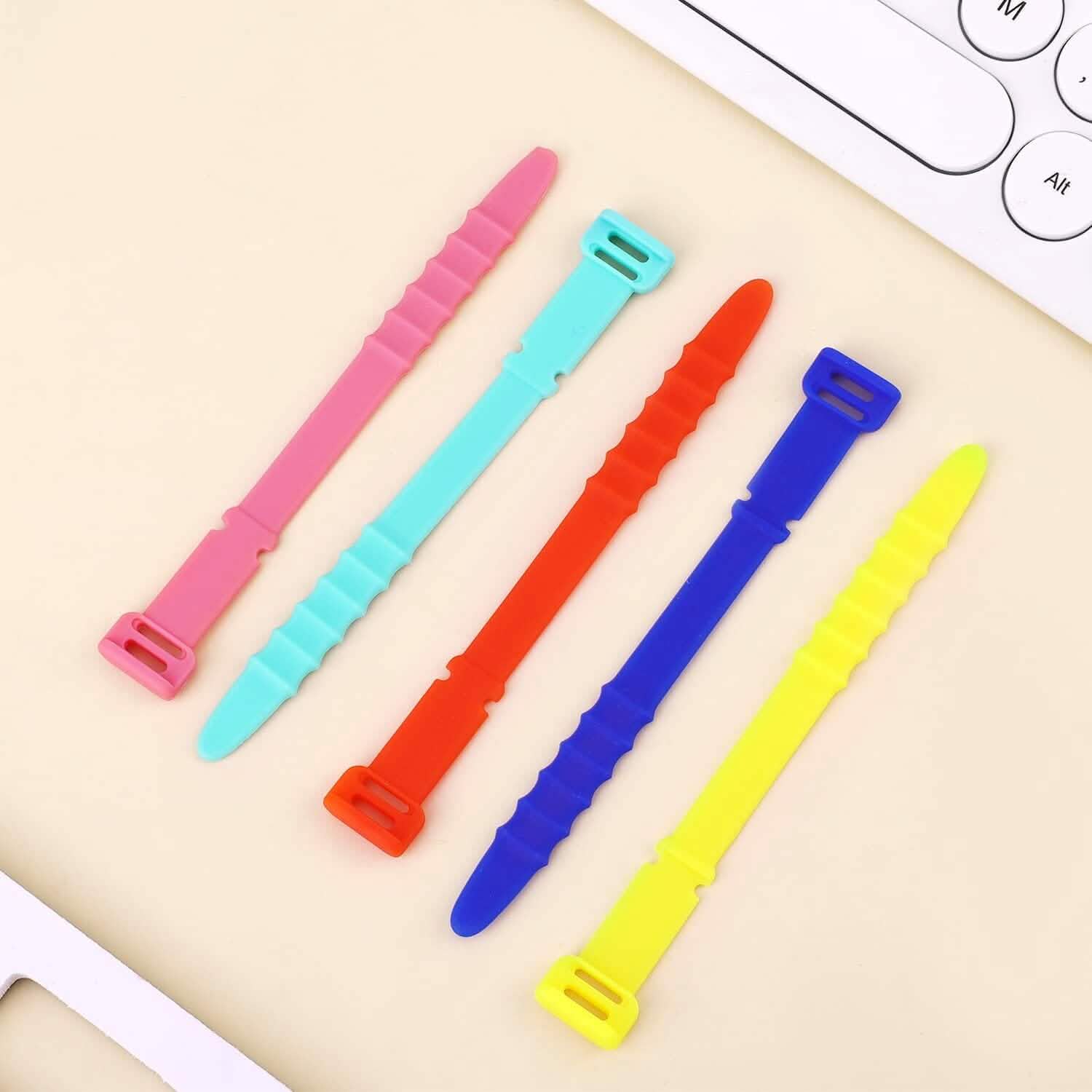 Lot de 10 attaches-câbles réutilisables de 4,5 pouces, sangles organisatrices en silicone élastique