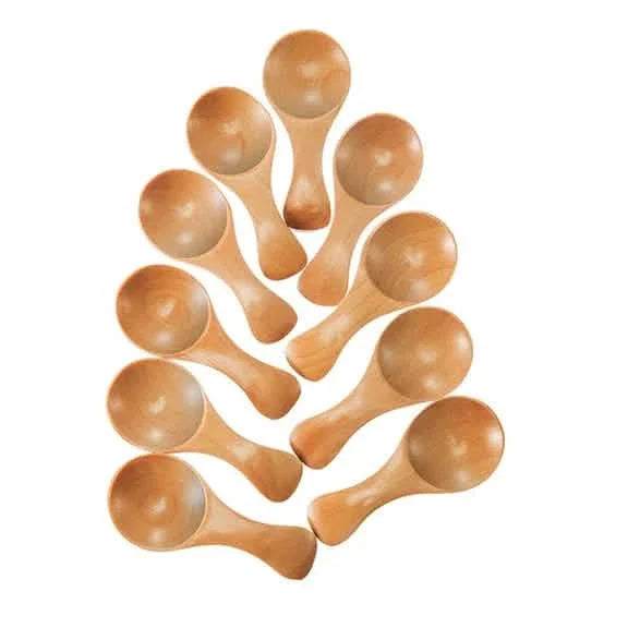 10 pièces : mini-cuillères en bois