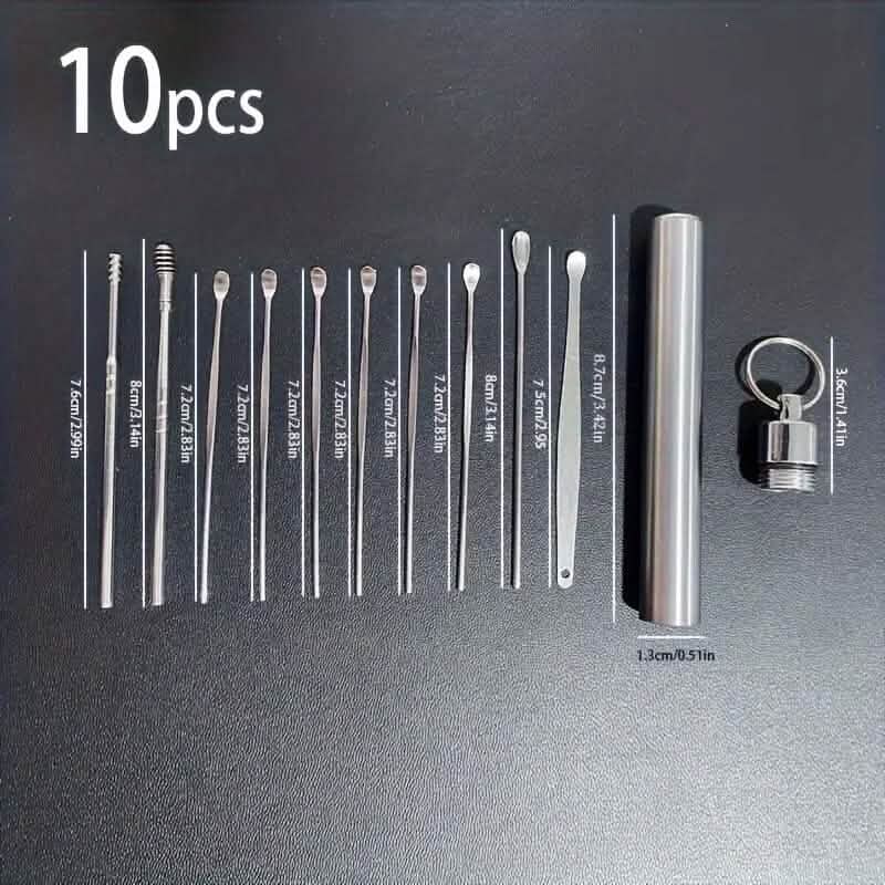 10 pièces : Kit de nettoyage d'oreille en acier inoxydable