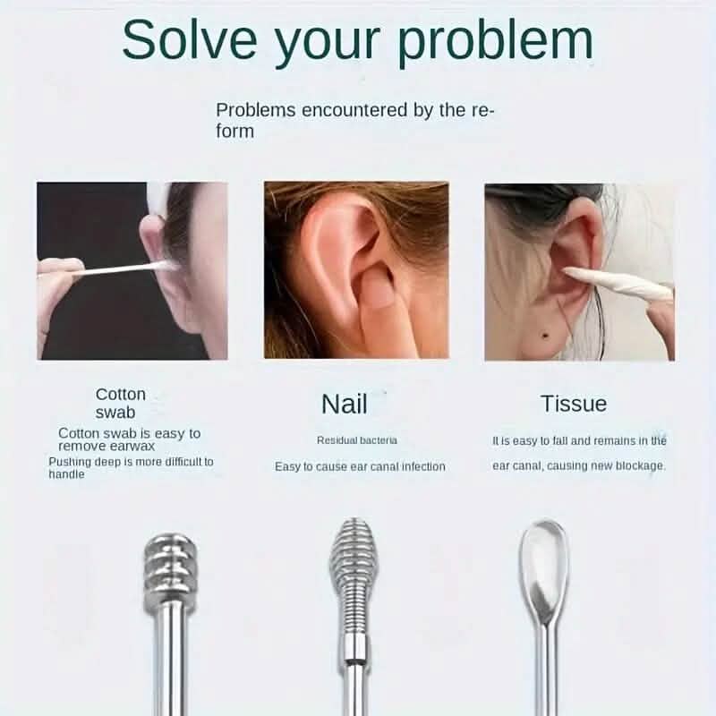10 pièces : Kit de nettoyage d'oreille en acier inoxydable