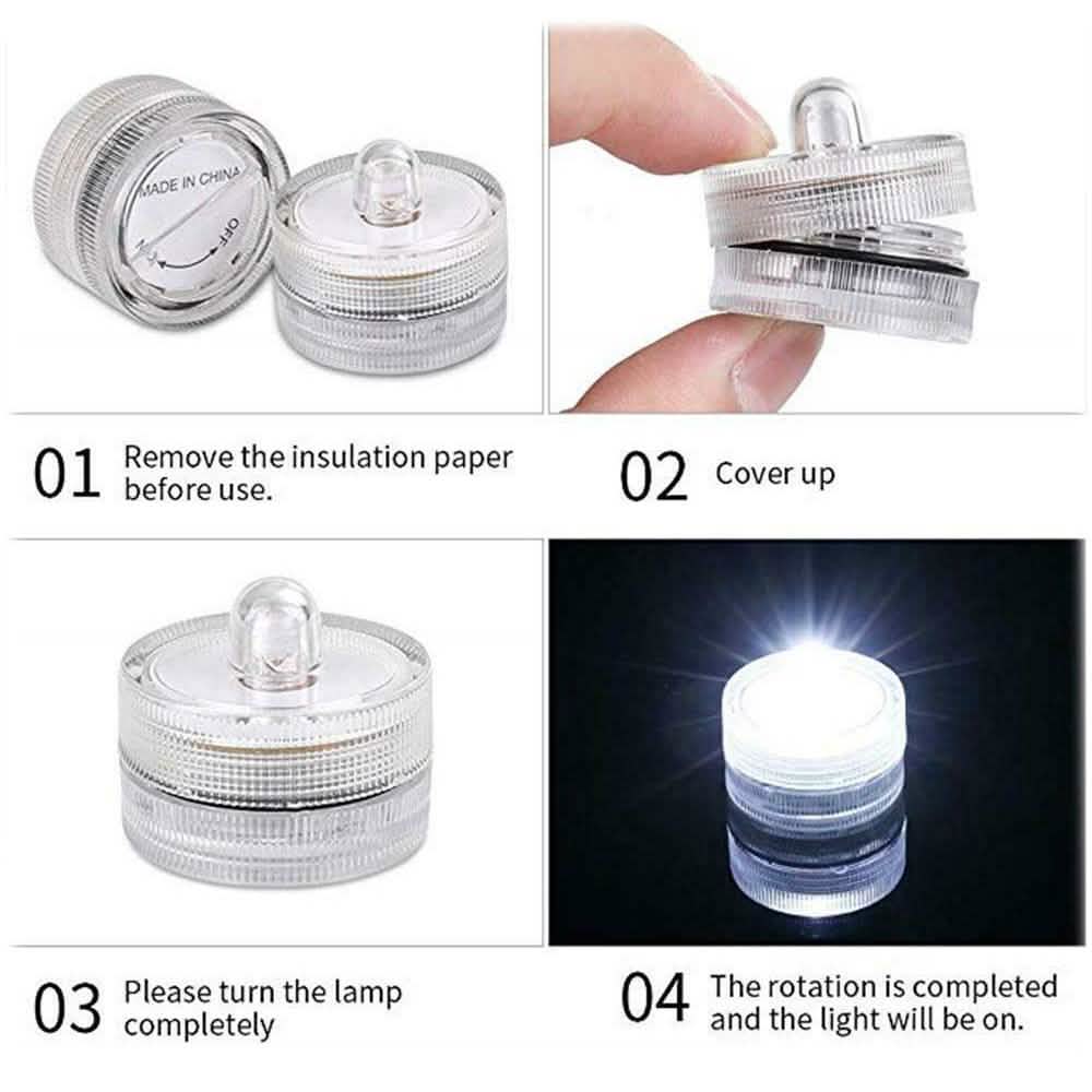 Lot de 10 bougies LED étanches submersibles à lumière chaude sans flamme