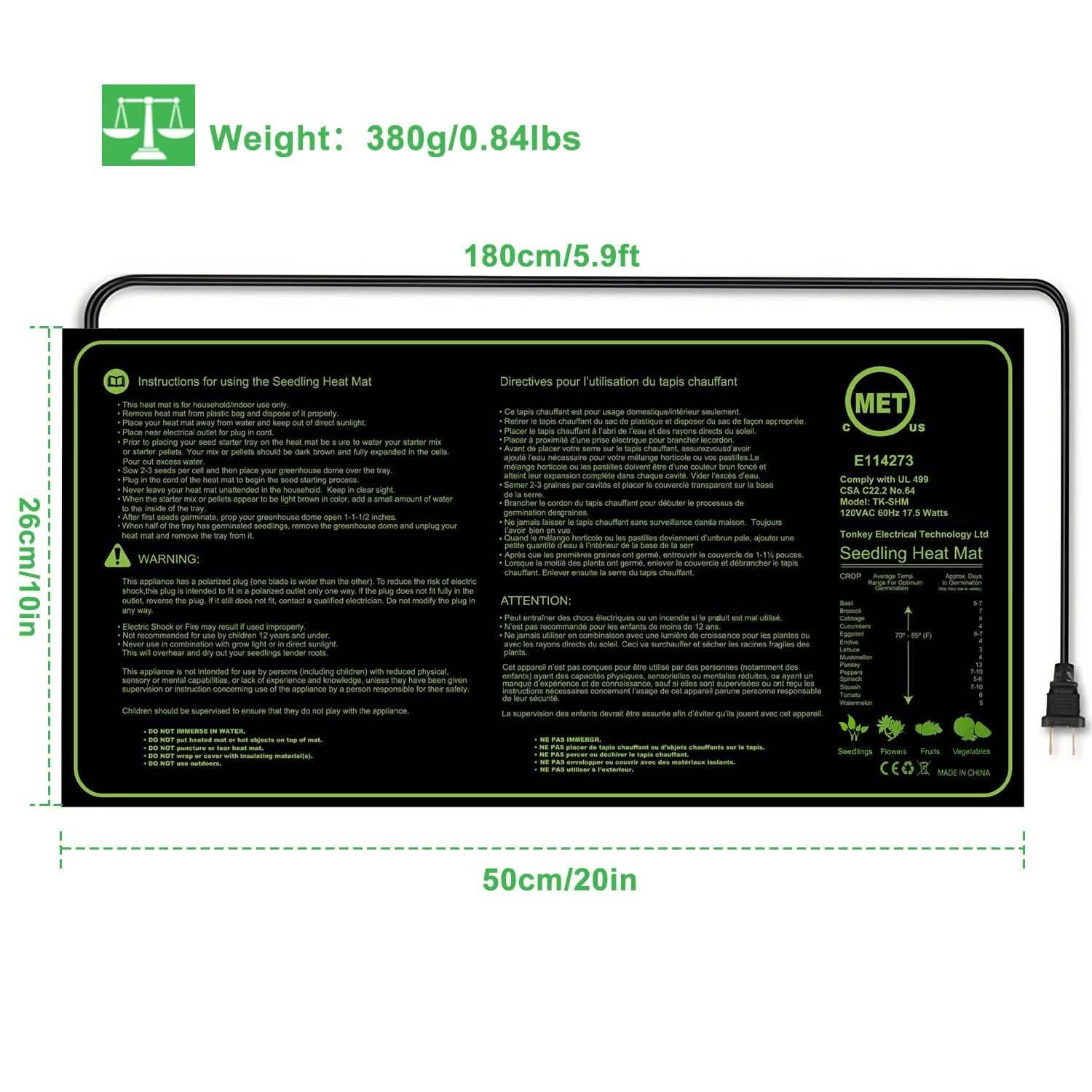 Tapis chauffant 25 x 50 cm pour la germination des semis