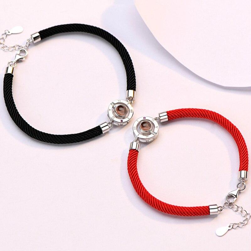 100 Langues Je t'aime Couple Bracelets Bracelet de corde tressée Bracelet jonc Bracelets de couple Langues pour petit ami et petite amie Bracelets d'amour assortis pour couples Cadeaux Je t'aime pour lui et elle
