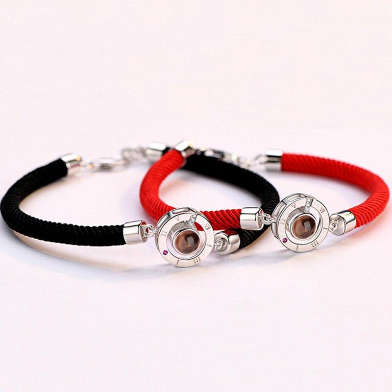 100 Langues Je t'aime Couple Bracelets Bracelet de corde tressée Bracelet jonc Bracelets de couple Langues pour petit ami et petite amie Bracelets d'amour assortis pour couples Cadeaux Je t'aime pour lui et elle