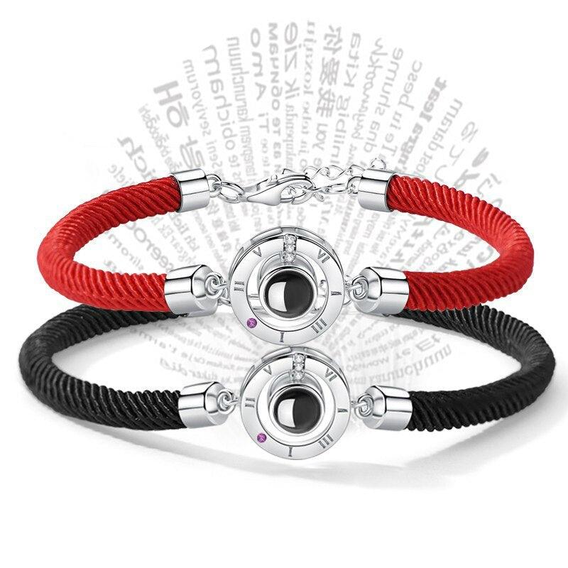 100 Langues Je t'aime Couple Bracelets Bracelet de corde tressée Bracelet jonc Bracelets de couple Langues pour petit ami et petite amie Bracelets d'amour assortis pour couples Cadeaux Je t'aime pour lui et elle
