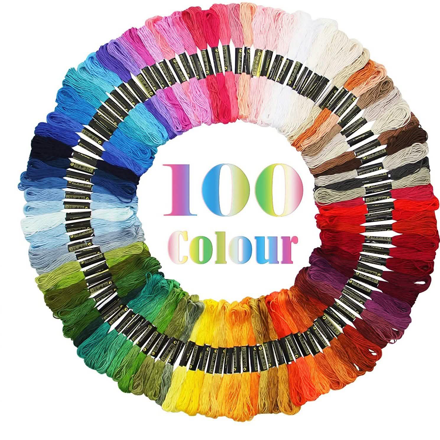 Lot de 100 : Fil à broder et point de croix couleur arc-en-ciel ATDAWN