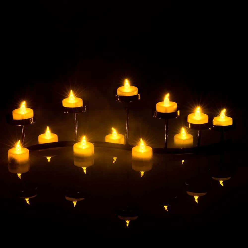 Lot de 100 bougies LED chauffe-plat sans flamme scintillantes couleur ambre