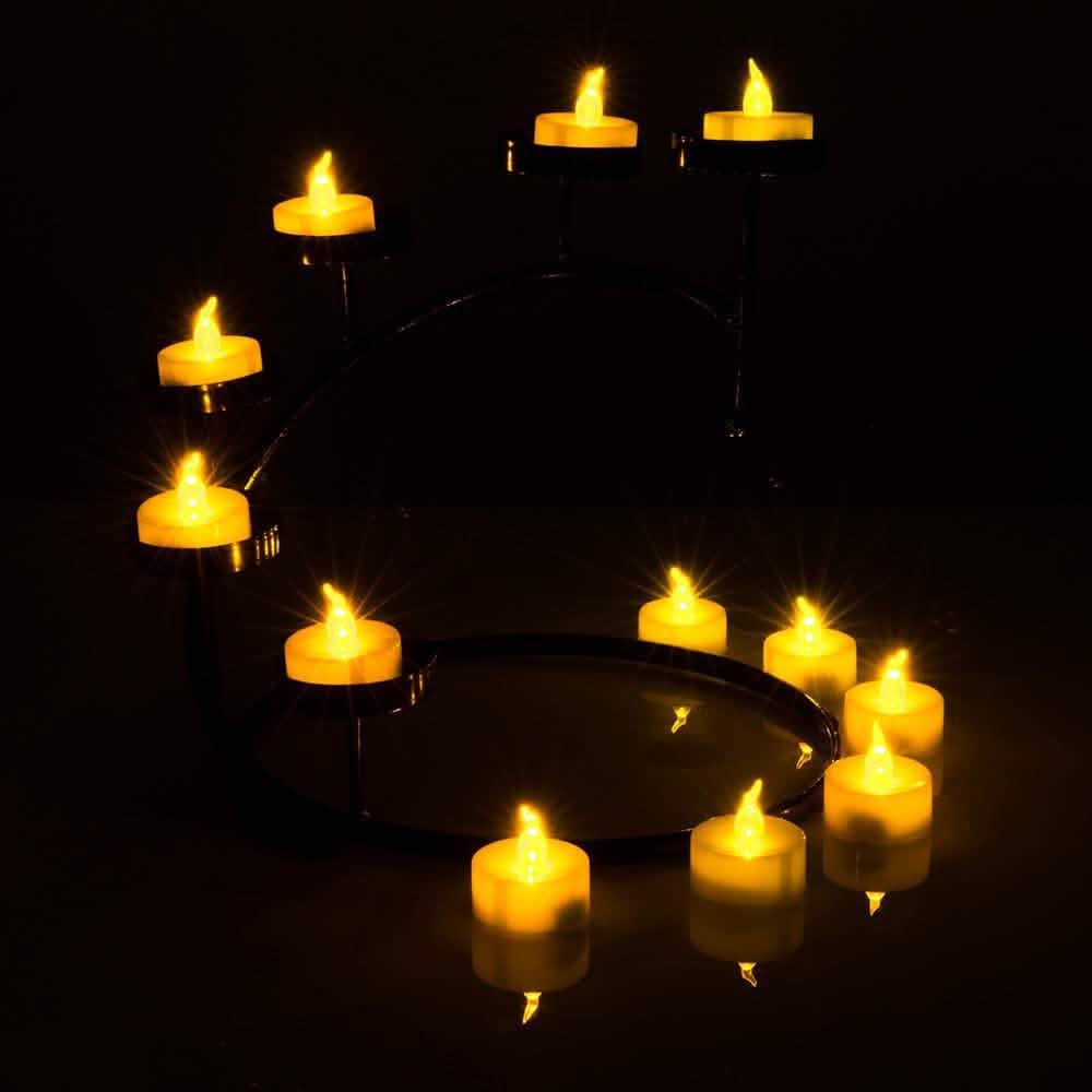 Lot de 100 bougies LED chauffe-plat sans flamme scintillantes couleur ambre