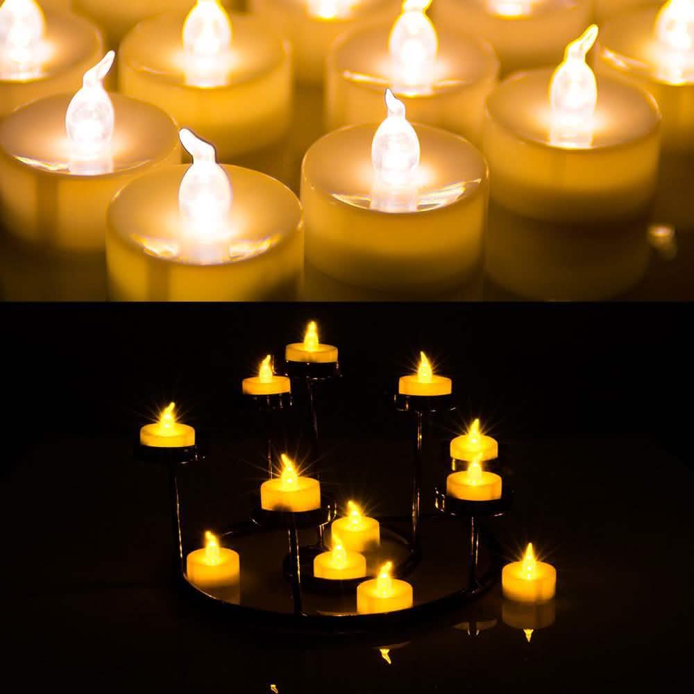 Lot de 100 bougies LED chauffe-plat sans flamme scintillantes couleur ambre