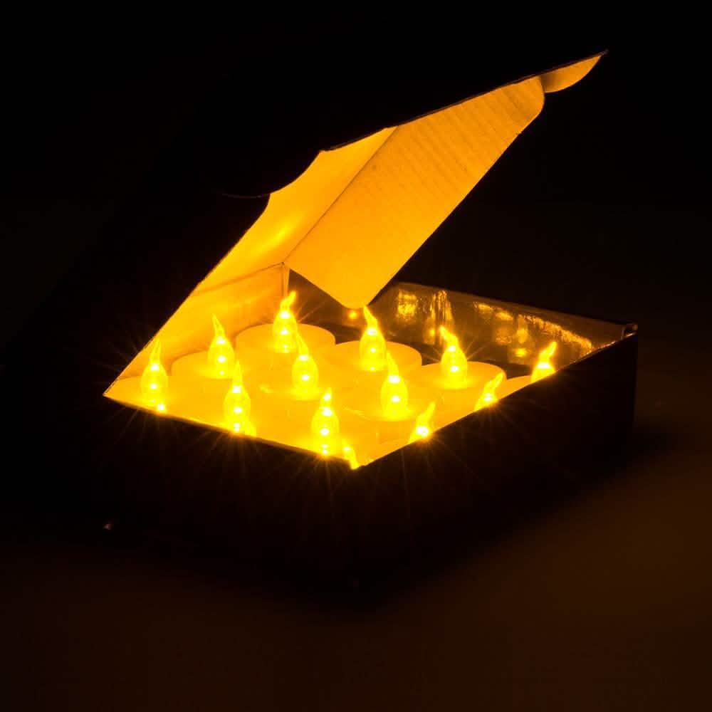 Lot de 100 bougies LED chauffe-plat sans flamme scintillantes couleur ambre