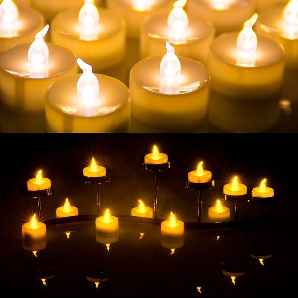 Lot de 100 bougies LED chauffe-plat sans flamme scintillantes couleur ambre