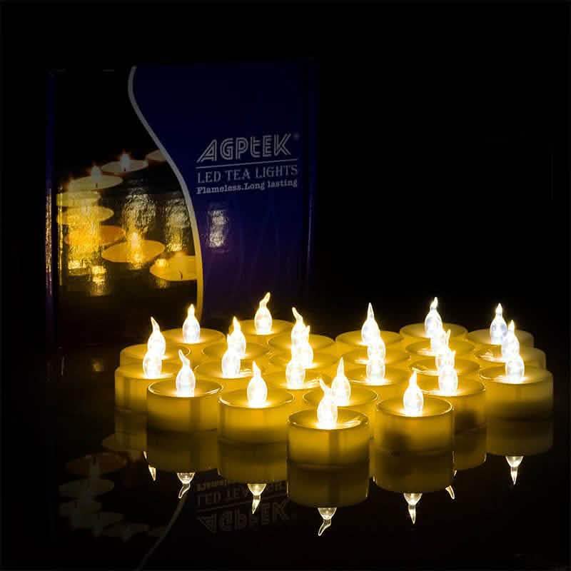 Lot de 100 bougies LED chauffe-plat sans flamme scintillantes couleur ambre