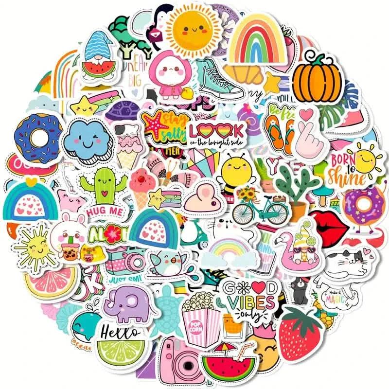 Lot de 100 autocollants VSCO – Mignon motifs de dessins animés, décalcomanies en vinyle étanches pour ordinateurs portables, gourdes et bagages