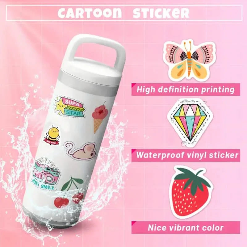 Lot de 100 autocollants VSCO – Mignon motifs de dessins animés, décalcomanies en vinyle étanches pour ordinateurs portables, gourdes et bagages