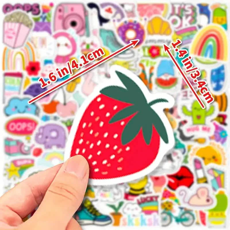 Lot de 100 autocollants VSCO – Mignon motifs de dessins animés, décalcomanies en vinyle étanches pour ordinateurs portables, gourdes et bagages