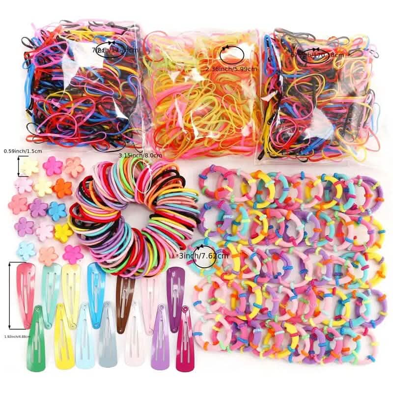 Lot de 1000 : Élastiques à cheveux colorés et chouchous pour femme