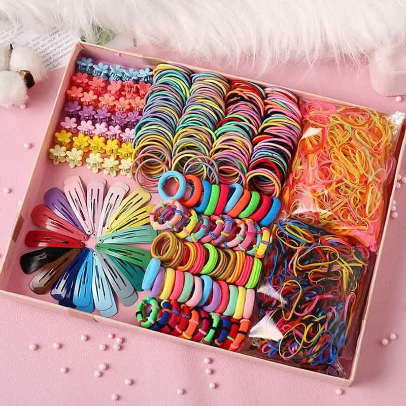 Lot de 1000 : Élastiques à cheveux colorés et chouchous pour femme