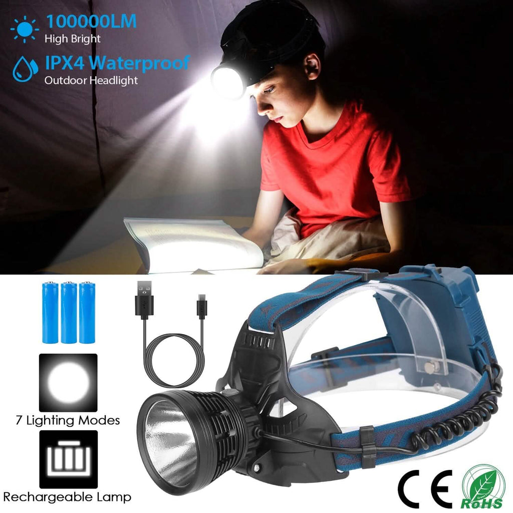 Phares Rechargeables LED 100000LM à 7 Modes d'Éclairage