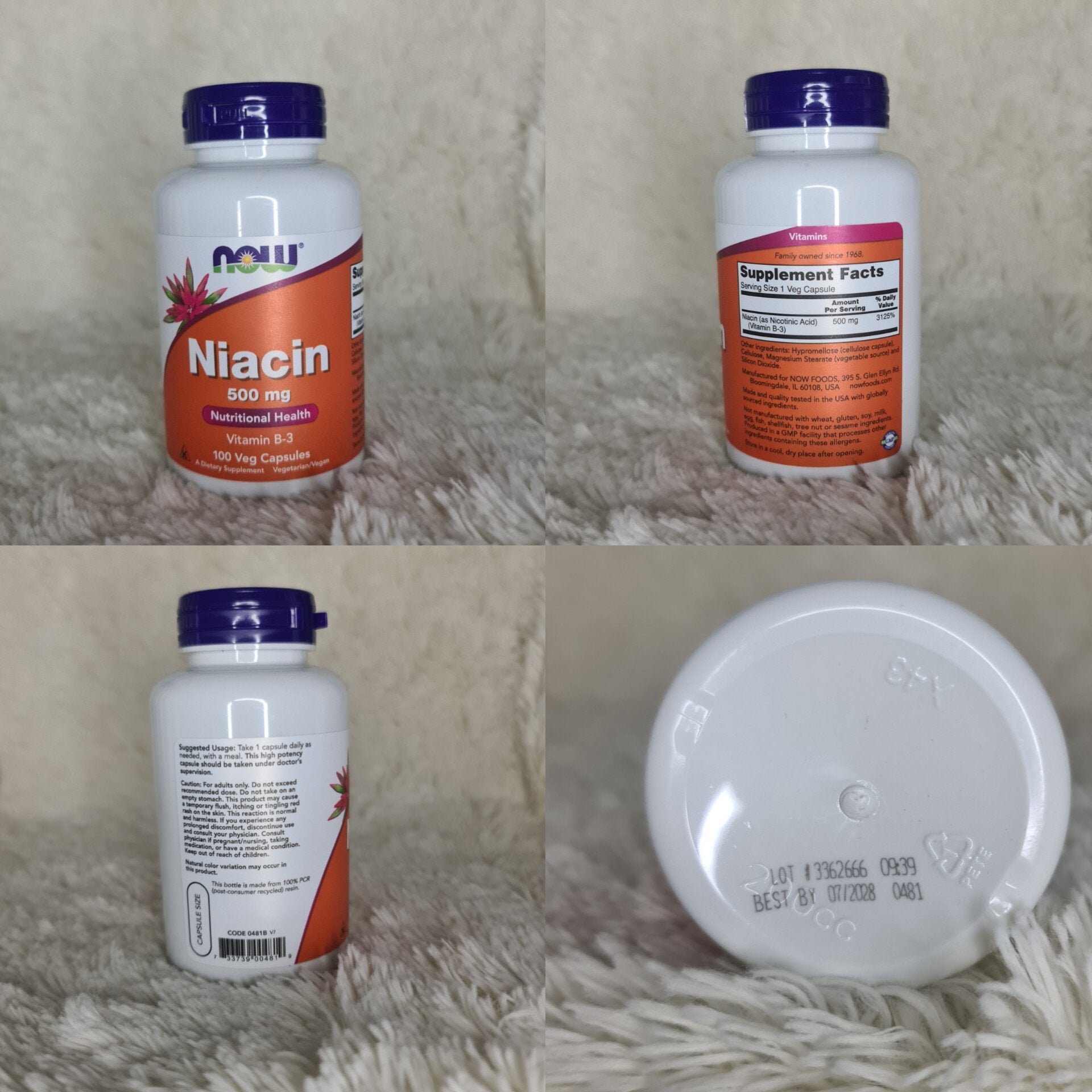 Now Foods Niacine 500 mg 100 Gélules - 0481 - Lot de 4