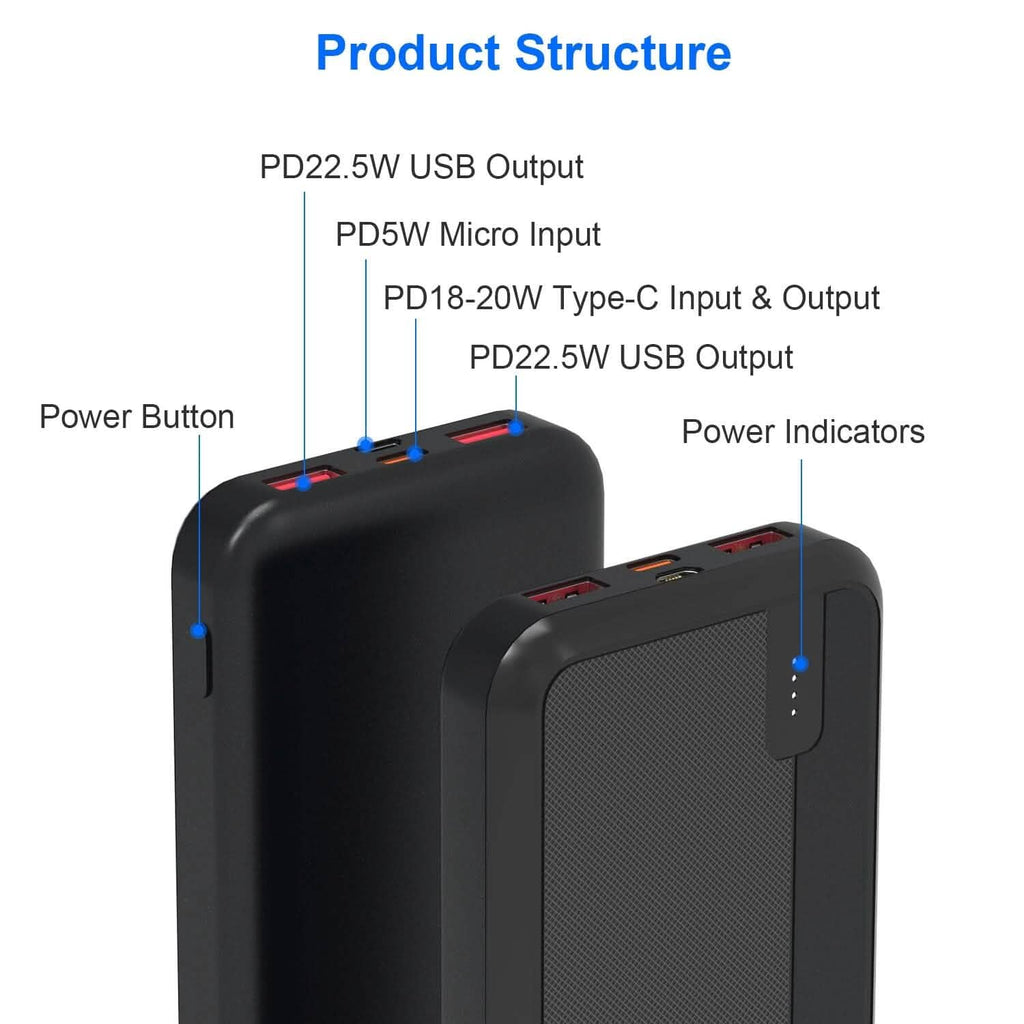 Batterie externe portable à charge rapide PD22.5W 10000mAh ou 20000mAh
