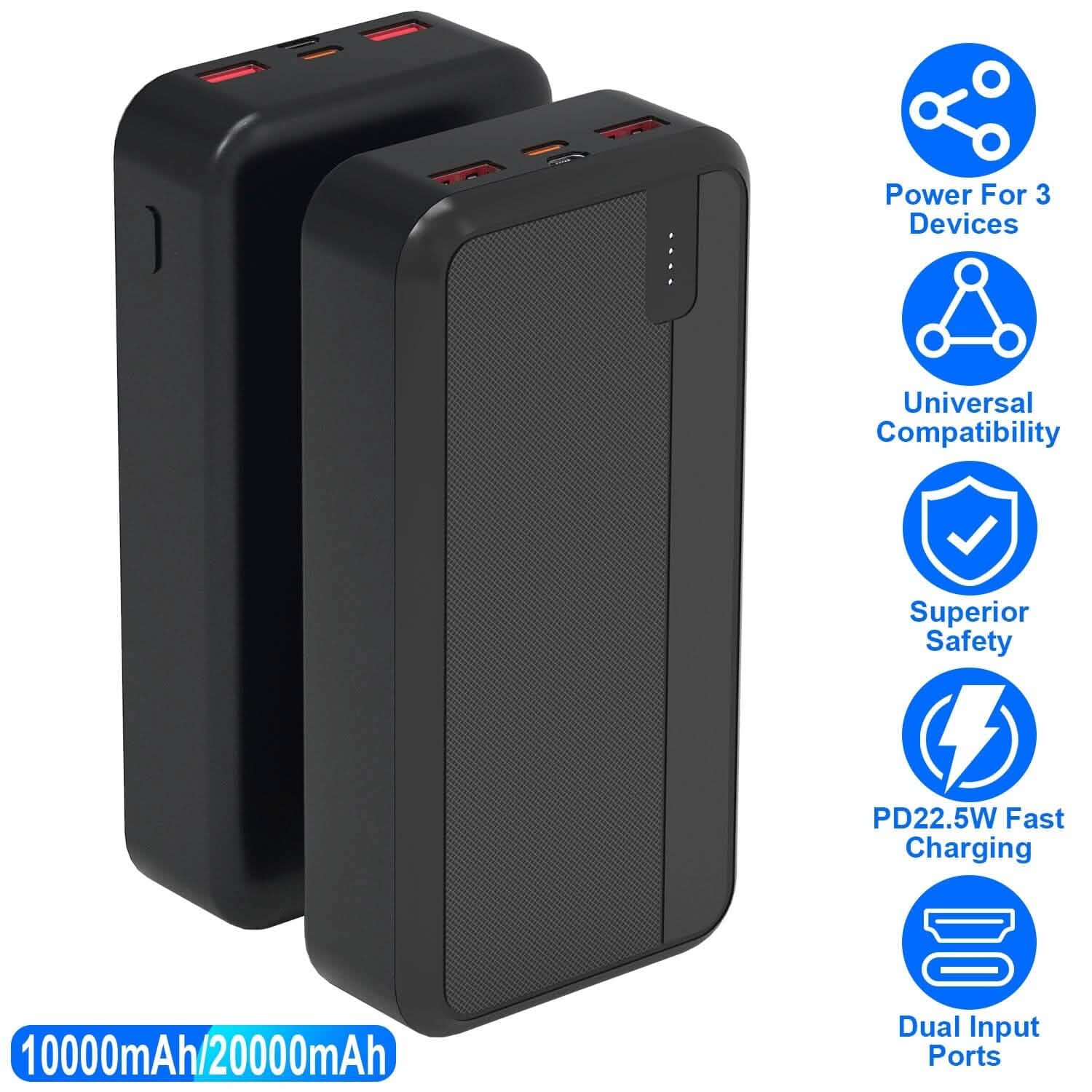 Batterie externe portable à charge rapide PD22.5W 10000mAh ou 20000mAh