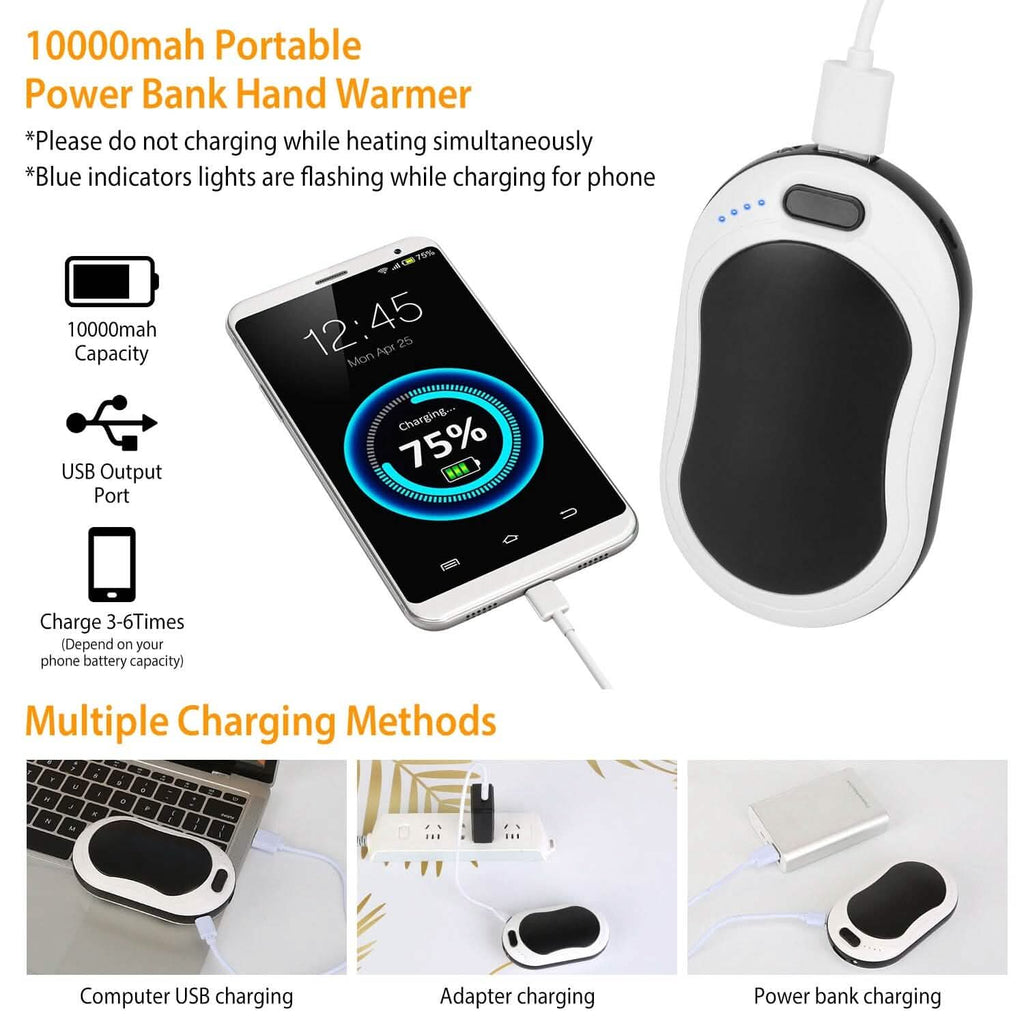 Batterie externe 10000 mAh Chauffe-mains rechargeable Chauffage double face