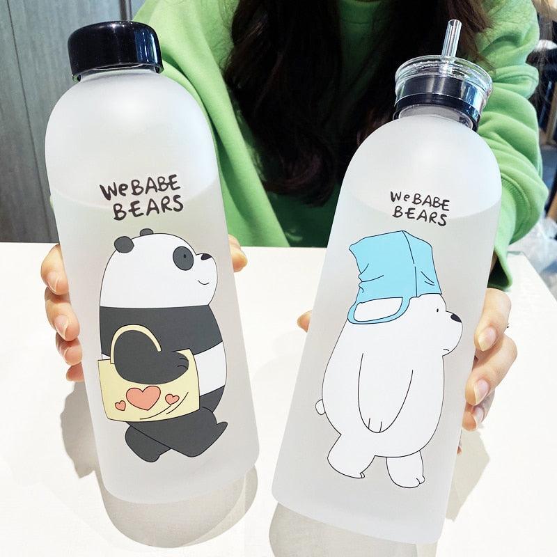 Bouteilles d'eau de 1000 ml, jolies tasses ours panda avec paille, bouteille d'eau transparente de dessin animé, vaisselle, tasse givrée étanche en plastique avec paille, tasse d'eau transparente givrée avec motif ours panda, gourde de sport.