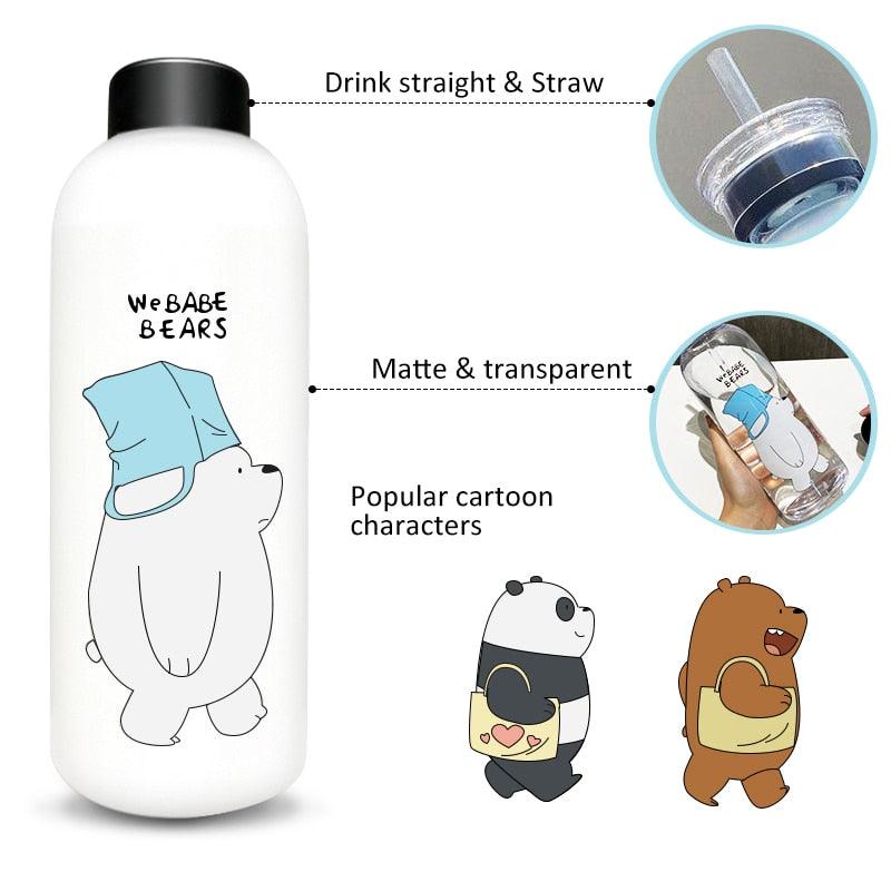 Bouteilles d'eau de 1000 ml, jolies tasses ours panda avec paille, bouteille d'eau transparente de dessin animé, vaisselle, tasse givrée étanche en plastique avec paille, tasse d'eau transparente givrée avec motif ours panda, gourde de sport.