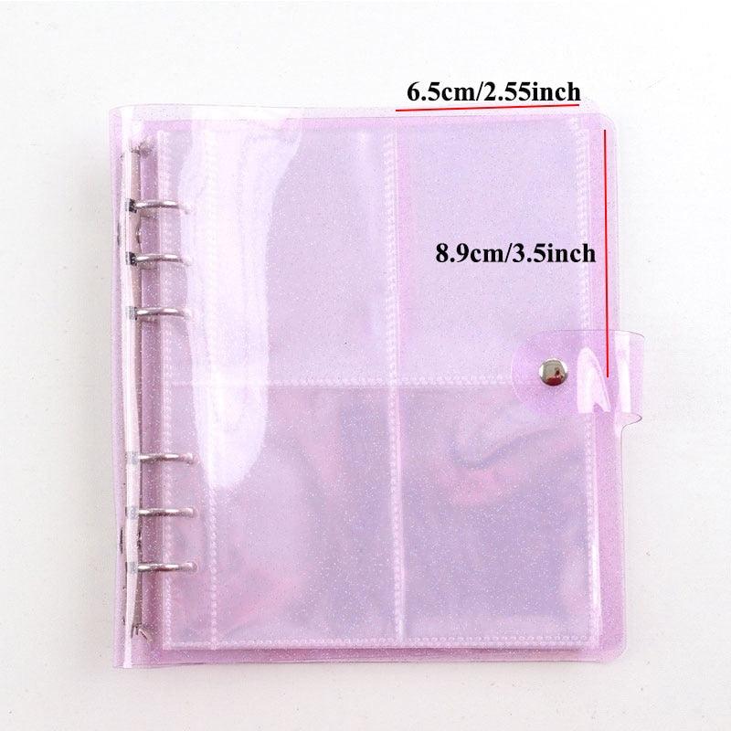 Album photo 100/200 pochettes 3/5 pouces, mini étui pour photos, rangement de cartes de visite, livre de collection pour photocards, reliure 6 anneaux brillante et transparente, carnet rechargeable, album photo