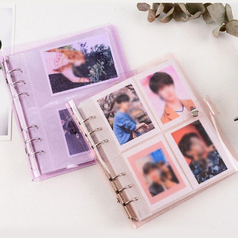 Album photo 100/200 pochettes 3/5 pouces, mini étui pour photos, rangement de cartes de visite, livre de collection pour photocards, reliure 6 anneaux brillante et transparente, carnet rechargeable, album photo