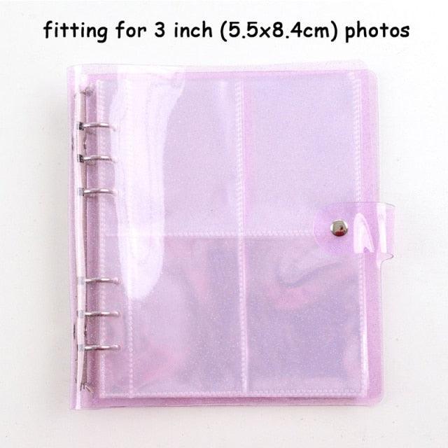 Album photo 100/200 pochettes 3/5 pouces, mini étui pour photos, rangement de cartes de visite, livre de collection pour photocards, reliure 6 anneaux brillante et transparente, carnet rechargeable, album photo