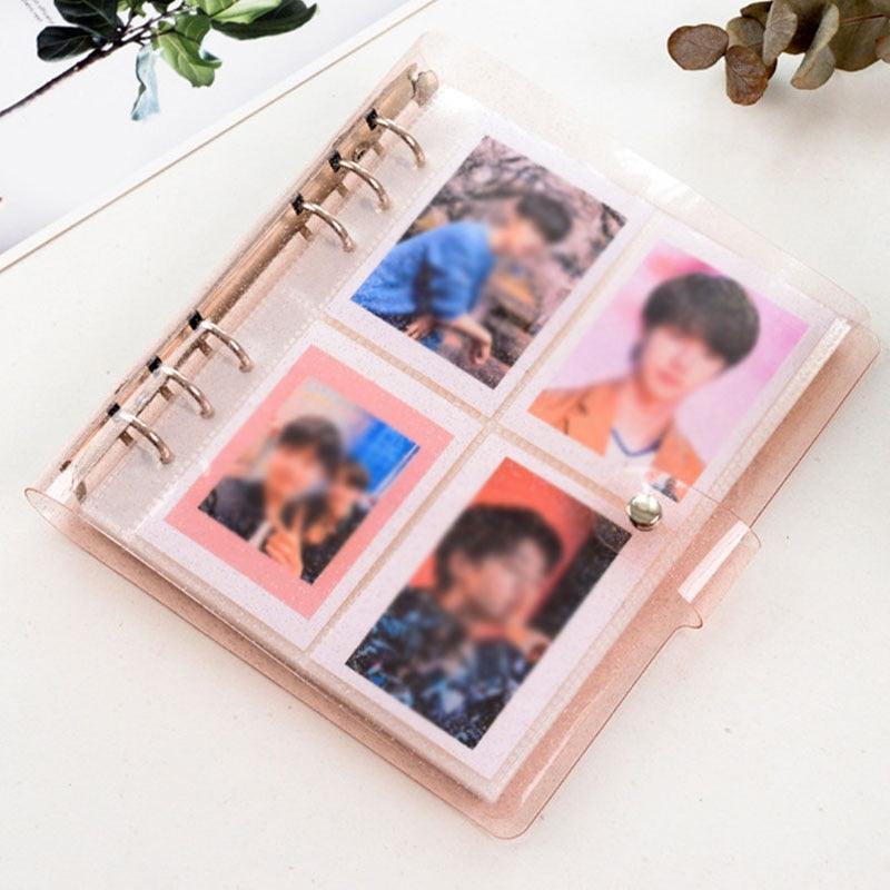 Album photo 100/200 pochettes 3/5 pouces, mini étui pour photos, rangement de cartes de visite, livre de collection pour photocards, reliure 6 anneaux brillante et transparente, carnet rechargeable, album photo