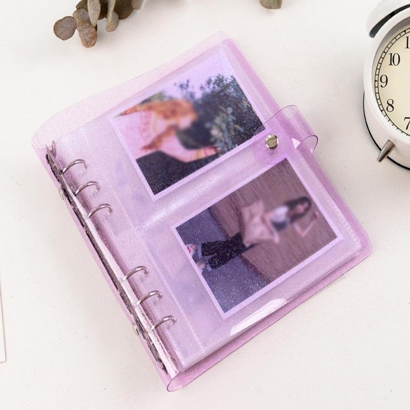 Album photo 100/200 pochettes 3/5 pouces, mini étui pour photos, rangement de cartes de visite, livre de collection pour photocards, reliure 6 anneaux brillante et transparente, carnet rechargeable, album photo