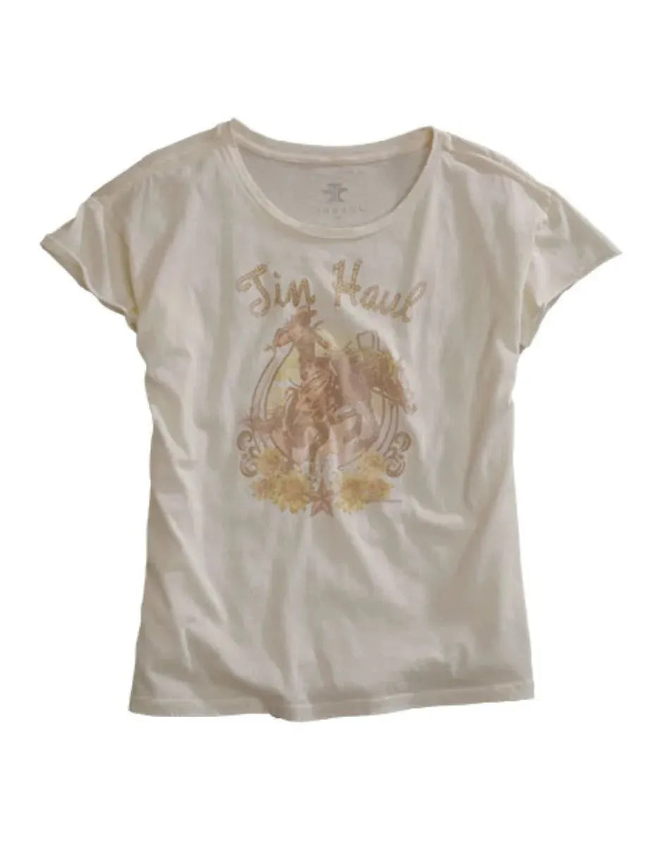 T-shirt femme Tin Haul Buckin Cowgirl (blanc)