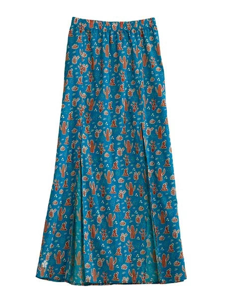 Jupe longue imprimé cactus (bleue) Tin Haul 00331 pour femme